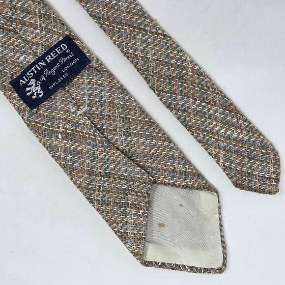 AUSTIN REED LONDON WOVEN KNIT TIE GREEN TAN BROWN VINTAGE PLAID 3" X 59" - Picture 2 of 3